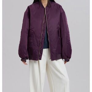 Frankie Shop Oversized Purple Bomber Jacket with Quilted Texture